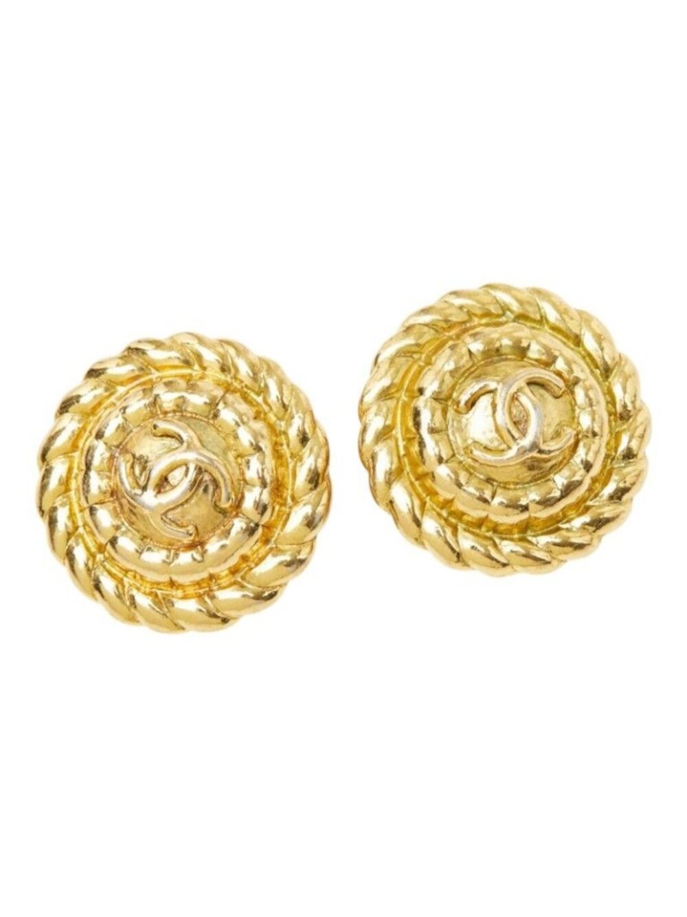 Chanel CC Logo Vintage Earrings Ear Clip Round Gold Plated